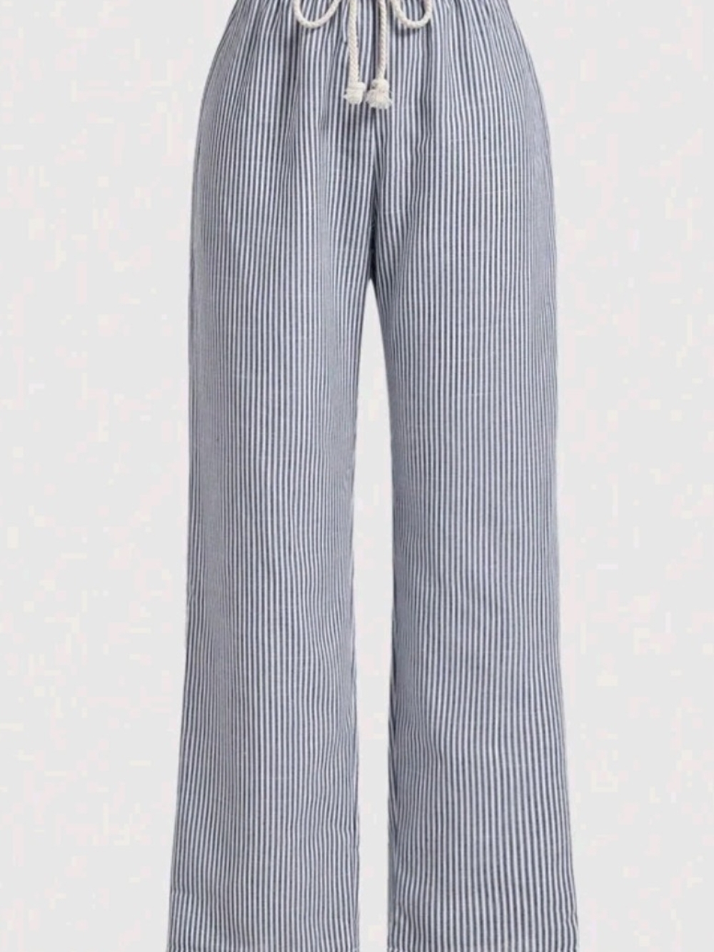 SHEIN Blue and White Vertical-Stripe Wide Leg Drawstring Pants